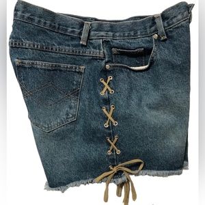 Faded Glory Fray Jean Shorts with Side Criss Cross Lace Detail. Sz 14.